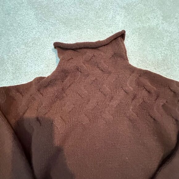 Brown Cowl Neck Sweater with Intricate Knit Pattern - Picture 1 of 2